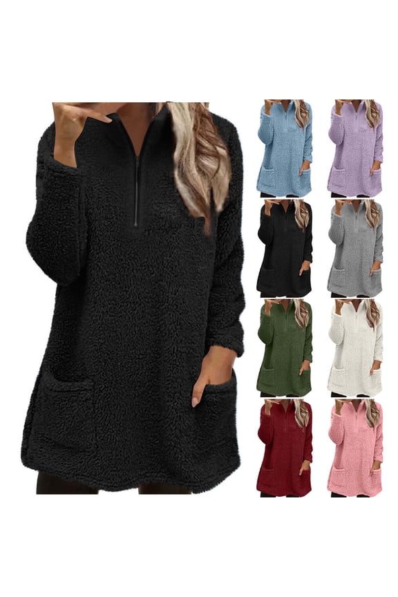 Women's Oversized Sweatshirts Crewneck Fleece-lined Long Sleeve Tunic Pullover Shirts Side Zipper Hoodies 2025 Fall Clothes Ndbuld ,Black,2XL