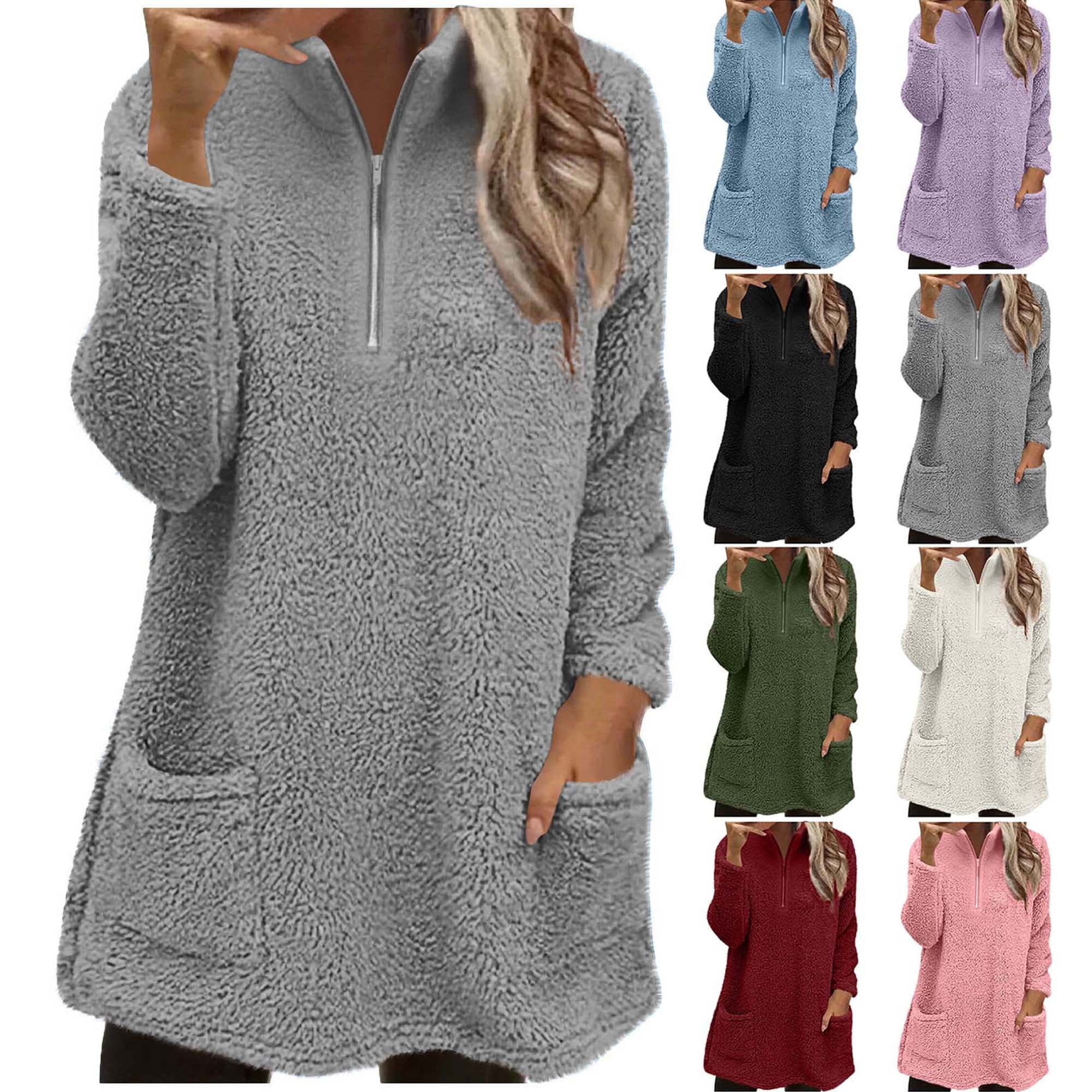 MixMatchy Women's Casual Oversized Loose Fit Crew/V Neck Fleece Pullover Tunic Sweatshirts With