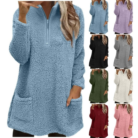 Women's Oversized Sweatshirts Crewneck Fleece-lined Long Sleeve Tunic Pullover Shirts Side Zipper Hoodies 2025 Fall Clothes Ndbuld ,Light Blue,2XL