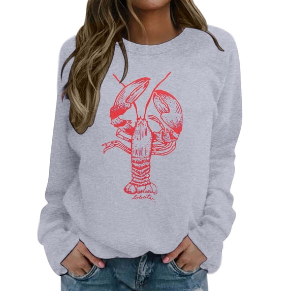 Women's Oversized Sweatshirts Fashion Spring Tops Lobster Print Long Sleeve Crewneck Fall Casual Pullover Sweater