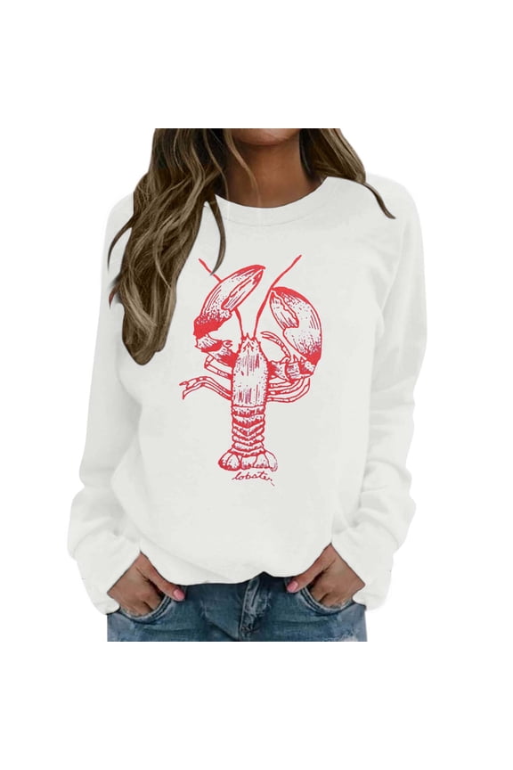 Women's Oversized Sweatshirts Fashion Spring Tops Lobster Print Long Sleeve Crewneck Fall Casual Pullover Sweater