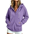 thumbnail image 1 of Women's Oversized Sweatshirts Hooded Button Long Sleeve Pullover Fashion Casual Pockets Tops With Thumb Hole (XXL, Purple), 1 of 6