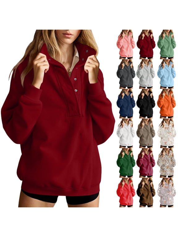 Women's Oversized Sweatshirts Long Sleeve Half Zip Stand Collar Pullover Fall Trendy Clothes Hoodie for Women