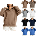 thumbnail image 1 of Women's Oversized Sweatshirts Pullover Fashion Sweatshirt Long Sleeve Button With Kangaroo Pocket Side Slit Loose Tops, 1 of 8