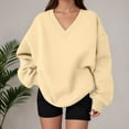 thumbnail image 1 of Women's Oversized Sweatshirts Solid Color Long Sleeve V Neck Pullover Shirt Lightweight Casual Loose Fit Fashion Tops 2025, 1 of 5