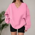 thumbnail image 1 of Women's Oversized Sweatshirts Solid Color Long Sleeve V Neck Pullover Shirt Lightweight Casual Loose Fit Fashion Tops 2025, 1 of 5
