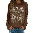thumbnail image 1 of Women's Oversized Sweatshirts Spring Fall Trendy Casual Floral Printed Round Neck Long Sleeved Sportswear Pullover Hoodless Loose Sweatshirt Pullover Top Coffee-L, 1 of 5