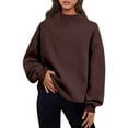 thumbnail image 1 of Women's Oversized Sweatshirts Spring Fall Trendy Casual Loose Turtleneck Solid Color Split Long Sleeve Loose Hoodless Sweatshirt Pullover Top Brick Red-L, 1 of 4
