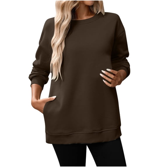 Women's Oversized Sweatshirts Travel Casual Crew Neck Long Sleeve Tunic Pullover Shirts Side Pockets Fall Clothes