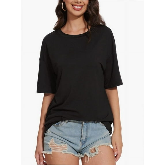 Women's Oversized T Shirt Crewneck Solid Short Sleeve Baggy Tees