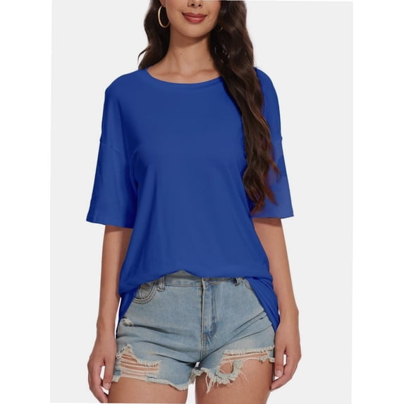 Women's Oversized T-Shirt - Crewneck Short Sleeve Loose Fit Tee - Solid Color Casual Top
