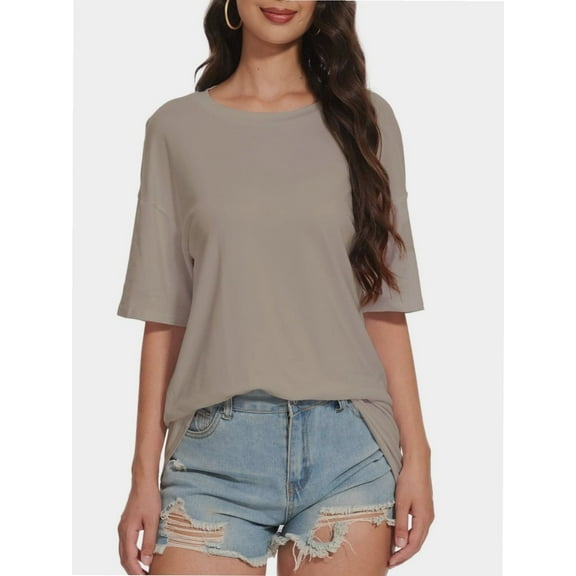 Women's Oversized T Shirt Crewneck Solid Short Sleeve Baggy Tees