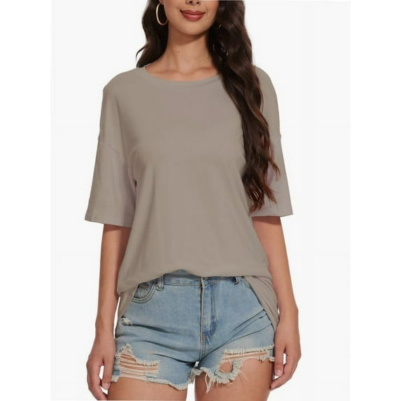 Women's Oversized T Shirt Crewneck Solid Short Sleeve Baggy Tees