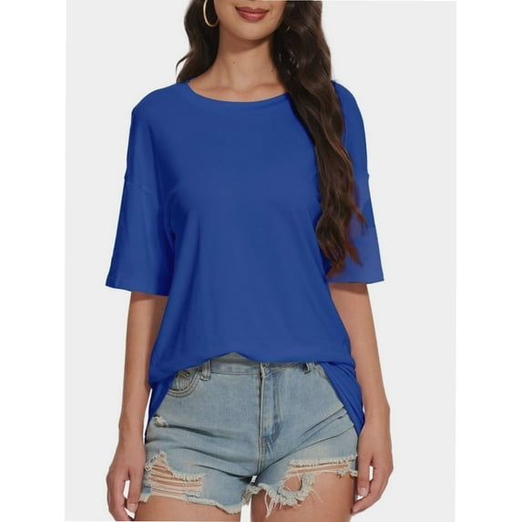 Women's Oversized T Shirt Crewneck Solid Short Sleeve Baggy Tees