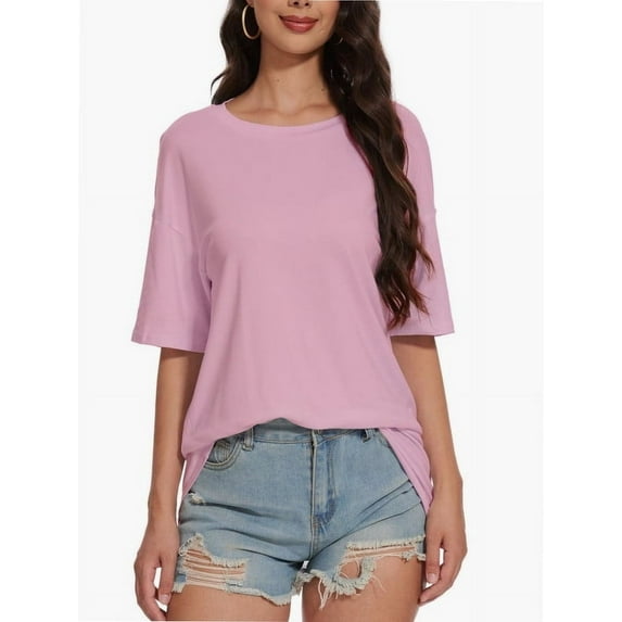 Women's Oversized T Shirt Crewneck Solid Short Sleeve Baggy Tees