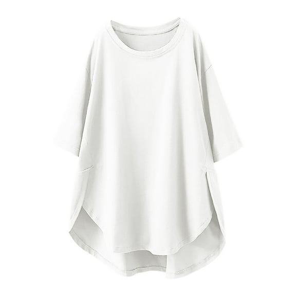 Women's Oversized T Shirt Round Neck Short Sleeve Casual Summer Top Lightweight Loose Shirt Irregular Hem