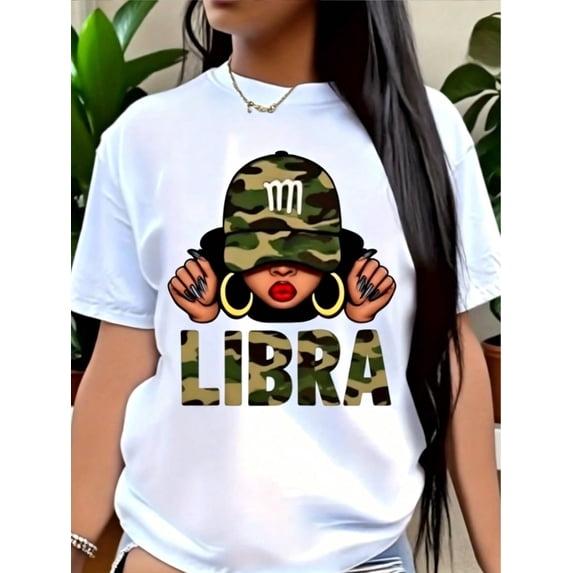 Women's Oversized T-Shirt, Short Sleeve Cotton Round Neck Top With Camo Character