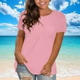 thumbnail image 1 of Women's Oversized T Shirts Short Sleeve Plain V Neck T Shirt Basic Tees Loose Cotton Tunic Tops Pink L, 1 of 4