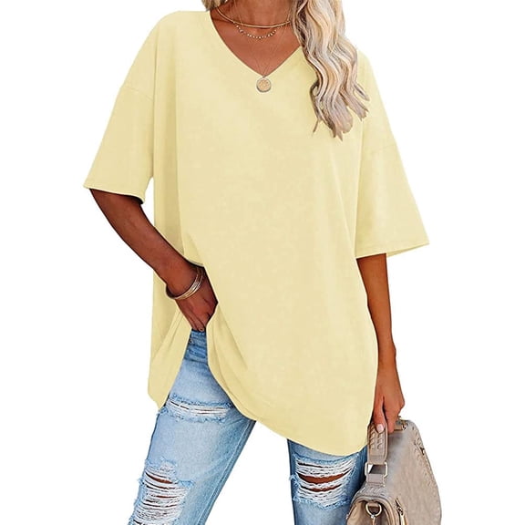Women's Oversized T Shirts Half Sleeve V Neck Comfy Tunic Tops