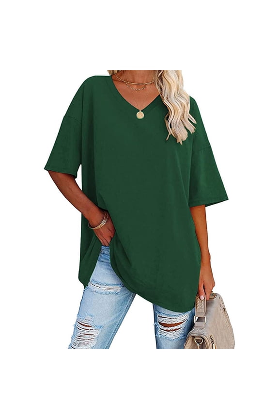 Women's Oversized T Shirts Half Sleeve V Neck Comfy Tunic Tops
