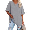 thumbnail image 1 of Women's Oversized T Shirts Half Sleeve V Neck Comfy Tunic Tops, 1 of 3