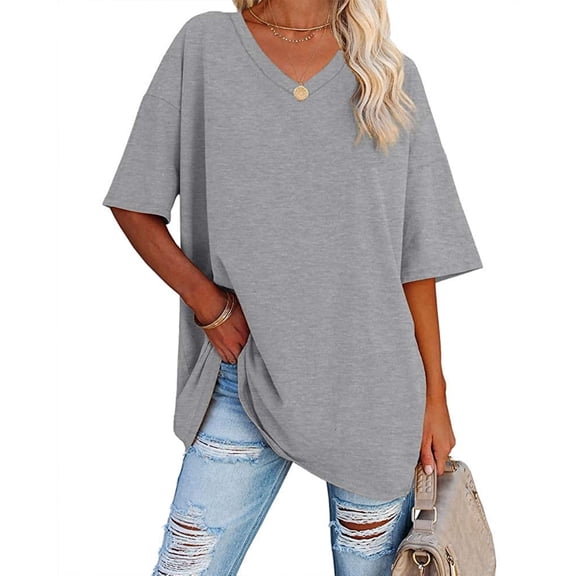 Women's Oversized T Shirts Half Sleeve V Neck Comfy Tunic Tops