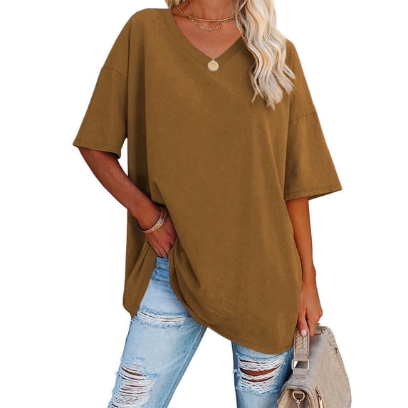 Women's Oversized T Shirts Half Sleeve V Neck Loose Tops Tee
