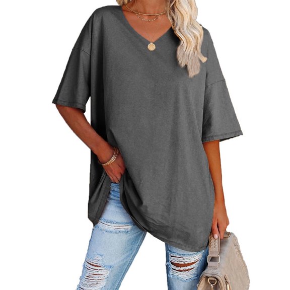 Women's Oversized T Shirts Half Sleeve V Neck Loose Tops Tee