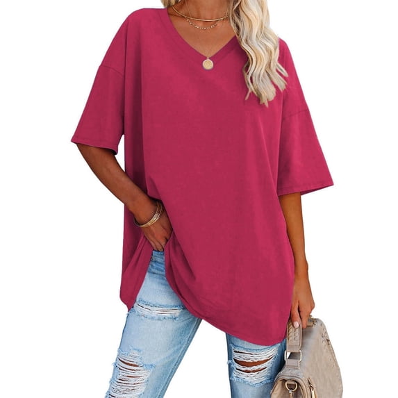 Women's Oversized T Shirts Half Sleeve V Neck Loose Tops Tee