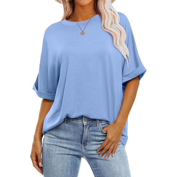 Women's Oversized T Shirts Short Sleeve Crewneck Summer Tops Casual Loose Basic Tee Shirts 2025 Trendy Clothes
