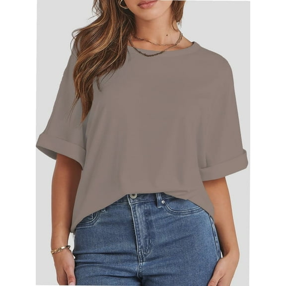 Women's Oversized T Shirts Short Sleeve Crewneck Summer Tops Casual Loose Basic Tee Shirts Trendy Clothes