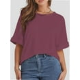 thumbnail image 1 of Women's Oversized T Shirts Short Sleeve Crewneck Summer Tops Casual Loose Basic Tee Shirts Trendy Clothes, 1 of 4