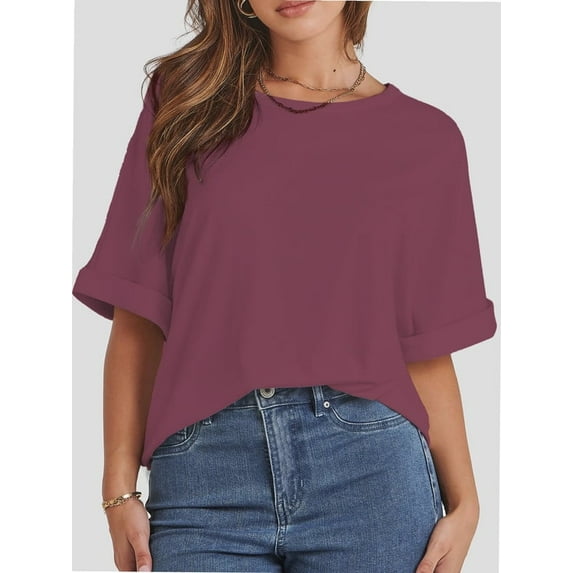 Women's Oversized T Shirts Short Sleeve Crewneck Summer Tops Casual Loose Basic Tee Shirts Trendy Clothes