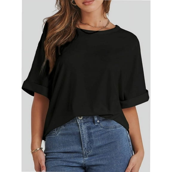 Women's Oversized T Shirts Short Sleeve Crewneck Summer Tops Casual Loose Basic Tee Shirts Trendy Clothes