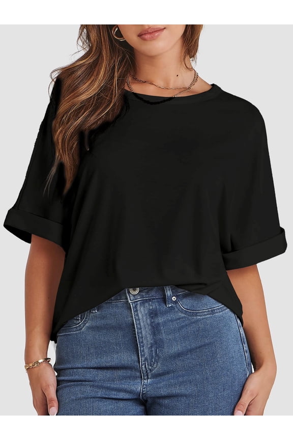 Women's Oversized T Shirts Short Sleeve Crewneck Summer Tops Casual Loose Basic Tee Shirts Trendy Clothes