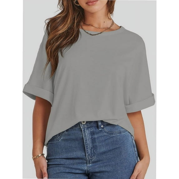 Women's Oversized T Shirts Short Sleeve Crewneck Summer Tops Casual Loose Basic Tee Shirts Trendy Clothes