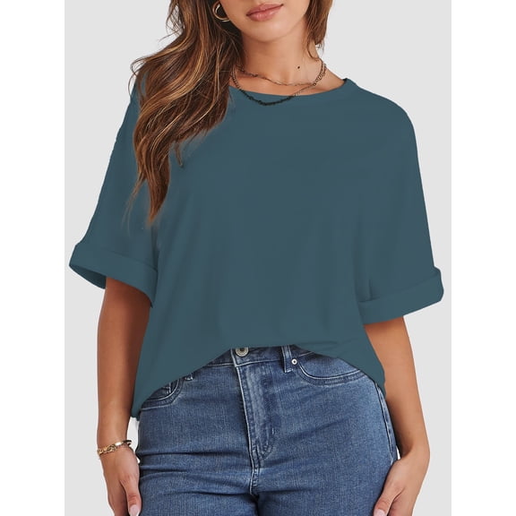 Women's Oversized T Shirts Short Sleeve Crewneck Summer Tops Casual Loose Basic Tee Shirts Trendy Clothes