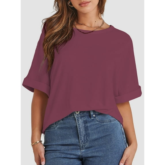 Women's Oversized T Shirts Short Sleeve Crewneck Summer Tops Casual Loose Basic Tee Shirts Trendy Clothes