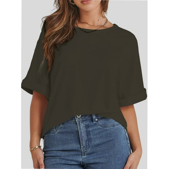Women's Oversized T Shirts Short Sleeve Crewneck Summer Tops Casual Loose Basic Tee Shirts Trendy Clothes