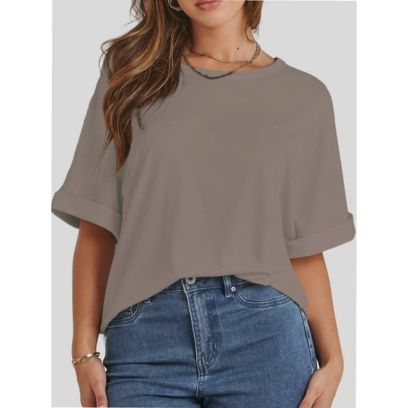 Women's Oversized T Shirts Short Sleeve Crewneck Summer Tops Casual Loose Basic Tee Shirts Trendy Clothes