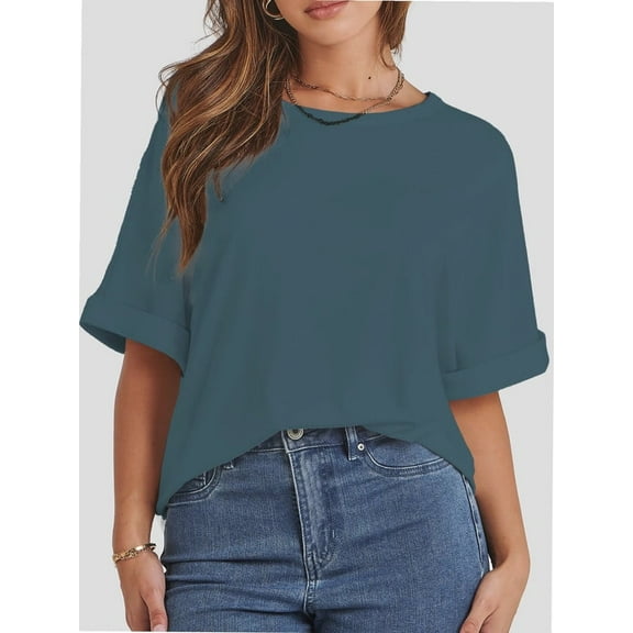 Women's Oversized T Shirts Short Sleeve Crewneck Summer Tops Casual Loose Basic Tee Shirts Trendy Clothes