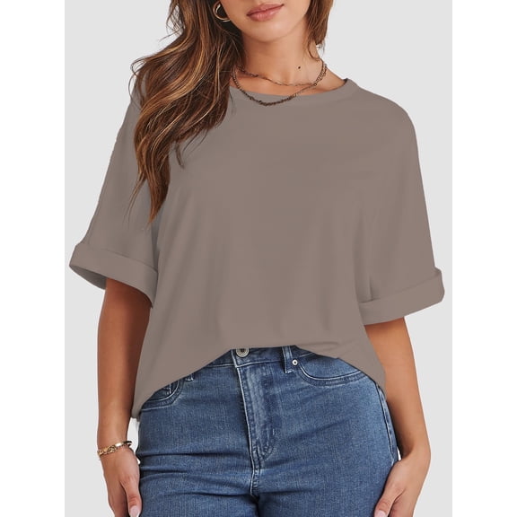 Women's Oversized T Shirts Short Sleeve Crewneck Summer Tops Casual Loose Basic Tee Shirts Trendy Clothes
