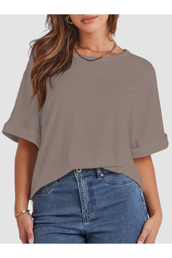 Women's Oversized T Shirts Short Sleeve Crewneck Summer Tops Casual Loose Basic Tee Shirts Trendy Clothes