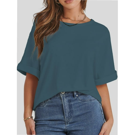 Women's Oversized T Shirts Short Sleeve Crewneck Summer Tops Casual Loose Basic Tee Shirts Trendy Clothes