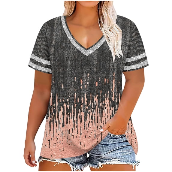 Women's Oversized T-Shirts Short Sleeve V-Neck Plus Size Tops Summer Loose Fit Tees Trendy Comfy Softs Baggy Casual Fashion Going Out Tunic Top