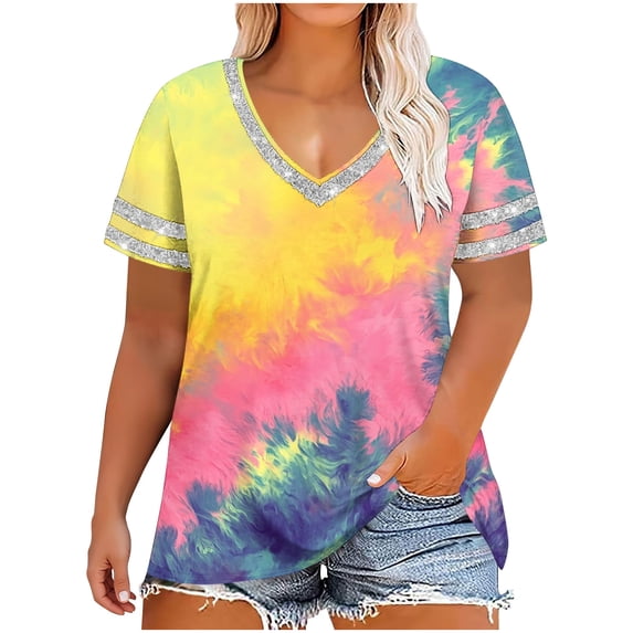 Women's Oversized T-Shirts Short Sleeve V-Neck Plus Size Tops Summer Loose Fit Tees Trendy Comfy Softs Baggy Casual Fashion Going Out Tunic Top