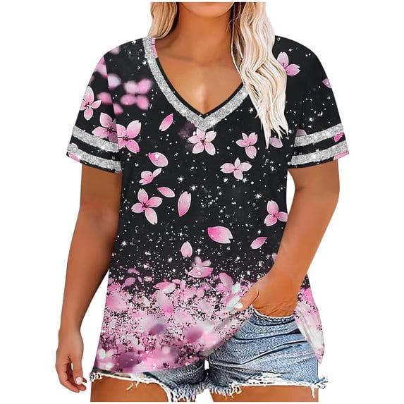 Women's Oversized T-Shirts Short Sleeve V-Neck Plus Size Tops Summer Loose Fit Tees Trendy Comfy Softs Baggy Casual Fashion Going Out Tunic Top