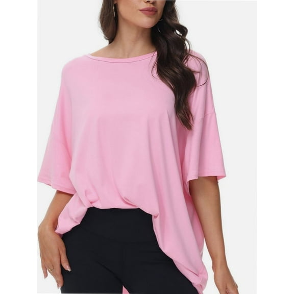 Women's Oversized Short Sleeve T-Shirt - Casual Crewneck Plain Top for Summer