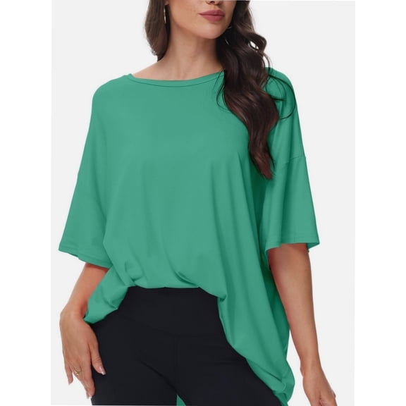 Women's Oversized Short Sleeve T-Shirt - Casual Crewneck Plain Top for Summer