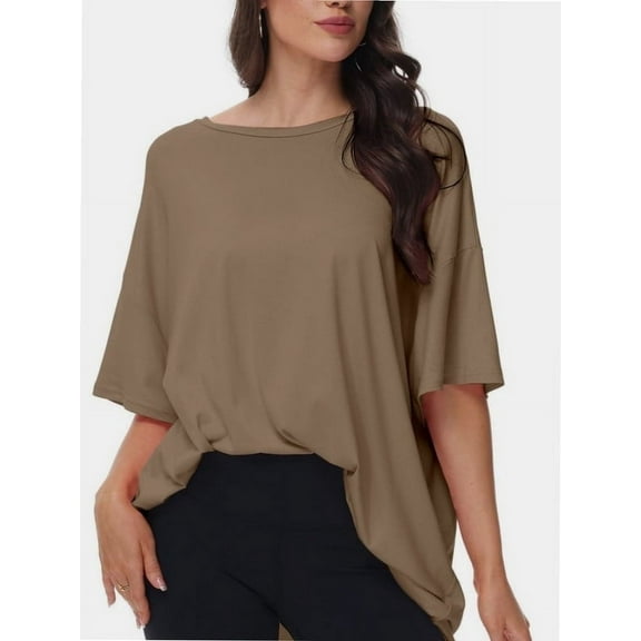 Women's Oversized T Shirts Summer Short Sleeve Loose Fit Casual Crewneck Plain Tops